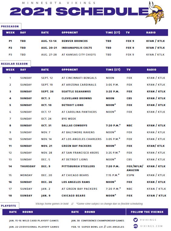 minnesota vikings 2021 schedule