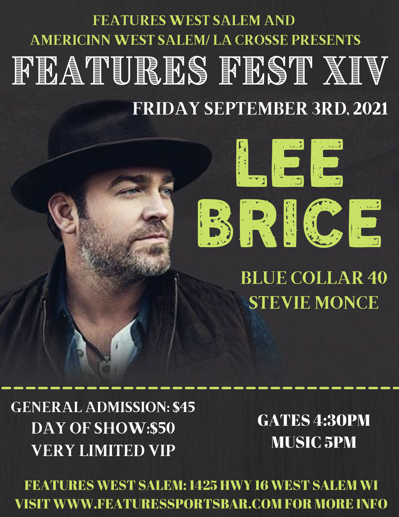 Lee Brice at Features West Salem KQ98